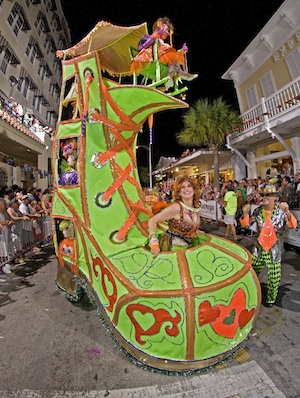 The D'Antonio's flamboyant constructions grew into crosses between gigantic costumes and small parade floats, such as this Old Woman in a Shoe. Image: Andy Newman